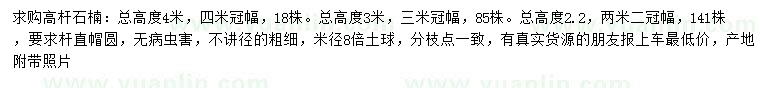 求购高2.2、3、4米红叶石楠