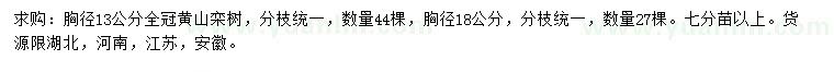 求购胸径13、18公分黄山栾树