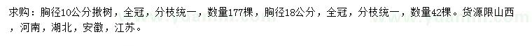 求购胸径10、18公分揪树