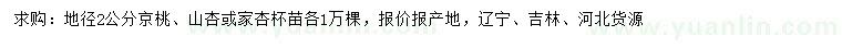 求购京桃、山杏、家杏