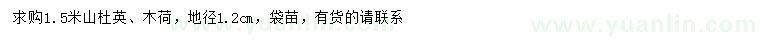 求购1.5米山杜英、木荷