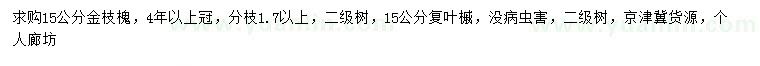 求购15公分金枝槐、复叶槭