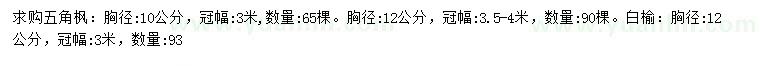 求购胸径10公分五角枫、胸径12公分白榆