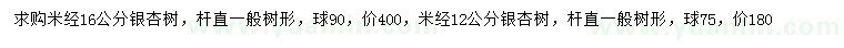 求购米径12、16公分银杏