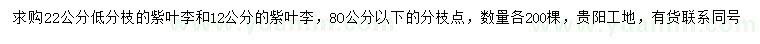求购12、22公分紫叶李