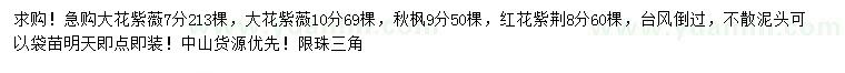 求购大花紫薇、秋枫、红花紫荆