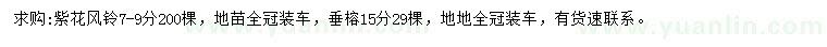 求购7-9公分紫花风铃、15公分垂榕