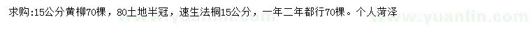 求购15公分黄柳、速生法桐