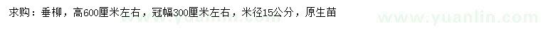 求购米径15公分垂柳