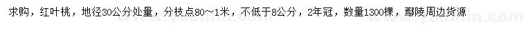 求购30量8公分以上红叶桃