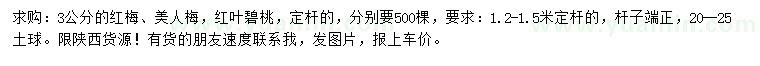 求购3公分红梅、美人梅、红叶碧桃