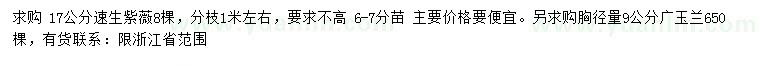 求购17公分速生紫薇、胸径9公分广玉兰