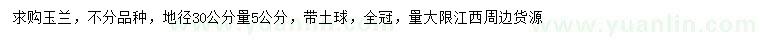 求购地径30公分量5公分玉兰