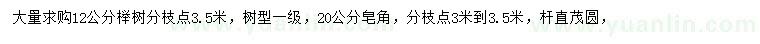 求购12公分榉树、20公分皂角