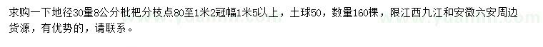 求购地径30量8公分枇杷