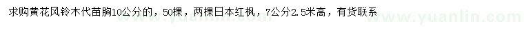 求购胸径10公分黄花风铃木、7公分日本红枫