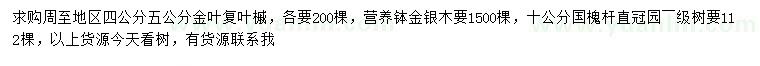 求购金叶复叶槭、金银木、国槐