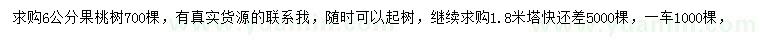 求购6公分果桃树、1.8米塔桧