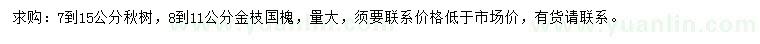 求购7-15公分楸树、8-11公分金枝国槐