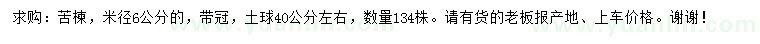 求购米径6公分苦楝