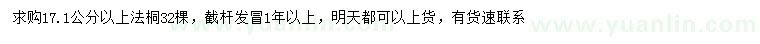 求购17.1公分以上法桐