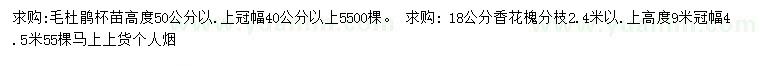 求购冠幅40公分以上毛杜鹃、18公分香花槐