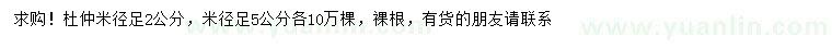 求购米径2、5公分杜仲