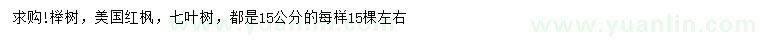 求购榉树、美国红枫、七叶树