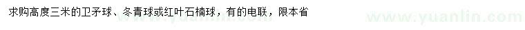 求购卫矛球、冬青球、红叶石楠球