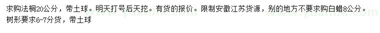 求购20公分法桐、8公分白蜡