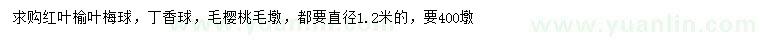 求购红叶榆叶梅球、丁香球、毛樱桃毛墩