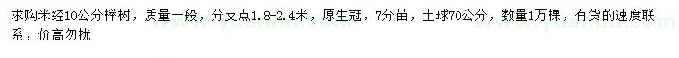 求购米径10公分榉树