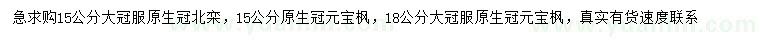 求购15公分北栾、15、18公分元宝枫