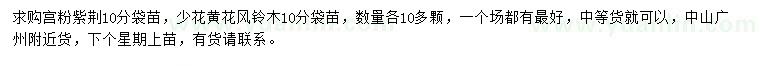 求购10公分宫粉紫荆、少花黄花风铃木