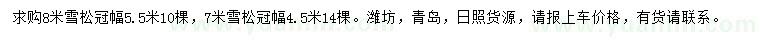 求购冠幅4.5、5.5米雪松
