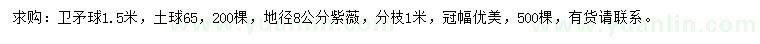 求购1.5米卫矛球、地径8公分紫薇