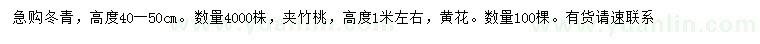 求购高40-50公分冬青、高1米左右夹竹桃