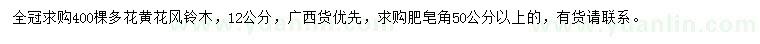 求购12公分黄花风铃木、50公分以上皂角