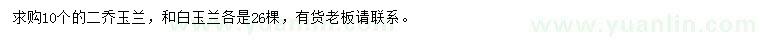 求购10公分二乔玉兰、白玉兰