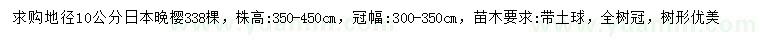 求购地径10公分日本晚樱