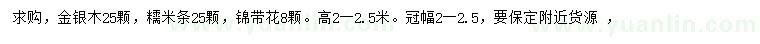 求购金银木、糯米条、锦带花