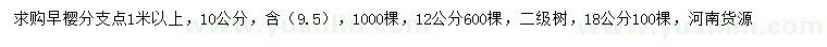 求购10、12、18公分早樱