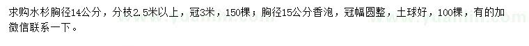 求购胸径14公分水杉、胸径15公分香泡