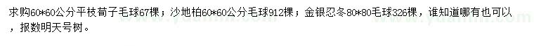 求购平枝荀子球、沙地柏球、金银忍冬球