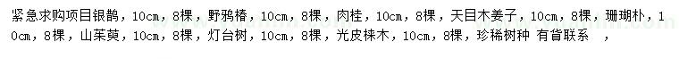 求购银鹊、野鸦椿、肉桂等