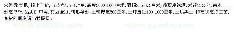 求购米径15公分元宝枫