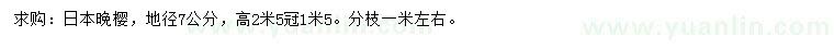 求购地径7公分日本晚樱