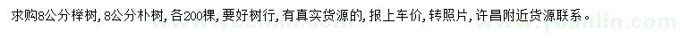 求购8公分榉树、朴树