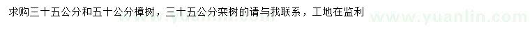 求购35、50公分樟树、35公分栾树