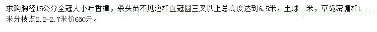 求购胸径15公分全冠大小叶香樟